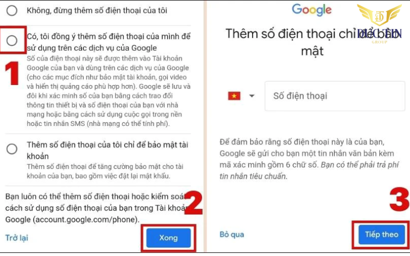 Nhập số điện thoại liên kết với tài khoản email